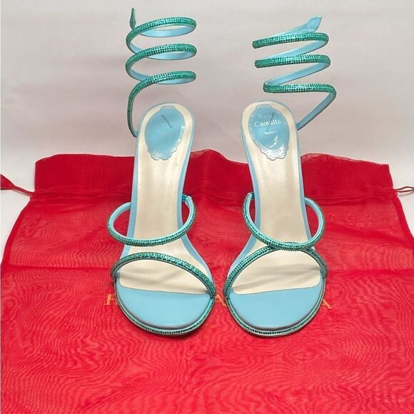 Rene Caovilla Blue Cleo Aquamarine Sandal With Crystals 105 size 40 - Picture 10 of 12